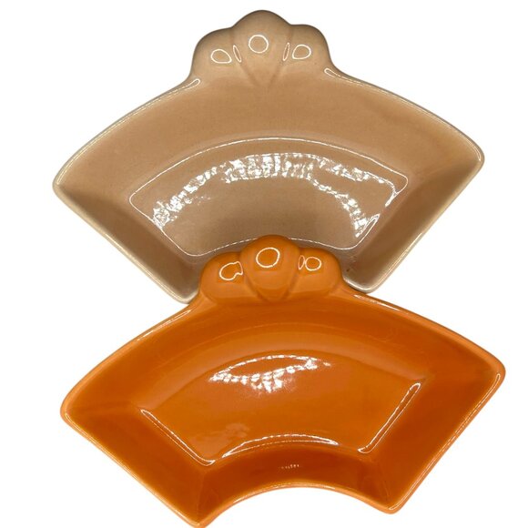 Vintage MCM California Pottery Serving Dish Chip Dip 5 Piece Orange Coral J31 - Picture 6 of 10